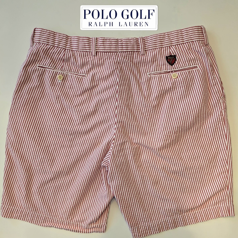 Polo Golf Men's Size 38 Coastal Red Seersucker Flat Front Shorts by Ralph Lauren - Picture 4 of 9